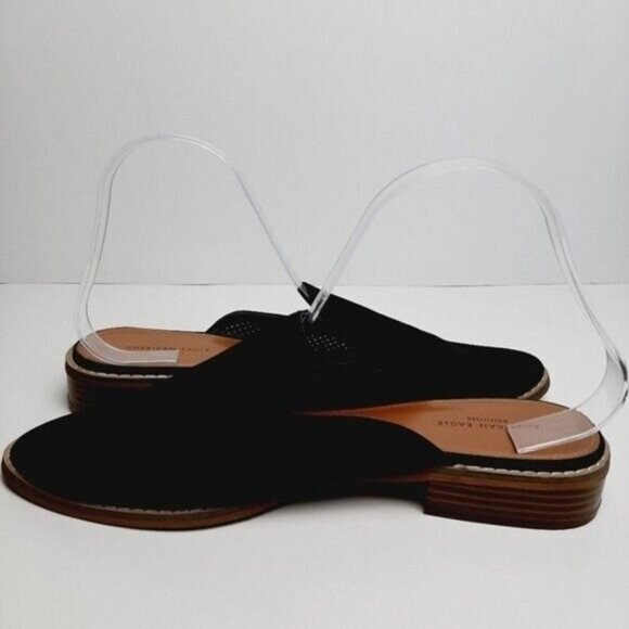 AEO American Eagle Flat slip-on Shoes Mules Black Faux Suede Sz 9 - Picture 9 of 13